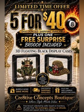 5pc 3D Floating Display Cases-Black w, FREE BROOCH DEAL-Disc Shipping